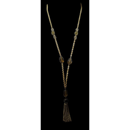 Glass Beaded Gold Chain Tassel  Necklace