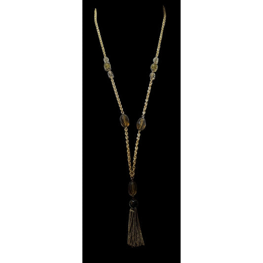 Glass Beaded Gold Chain Tassel  Necklace