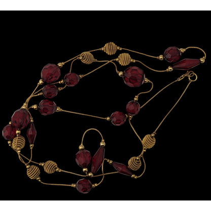 Vintage Station Necklace 58 Inch Red Gold Acrylic Bead Midcentury Elegance