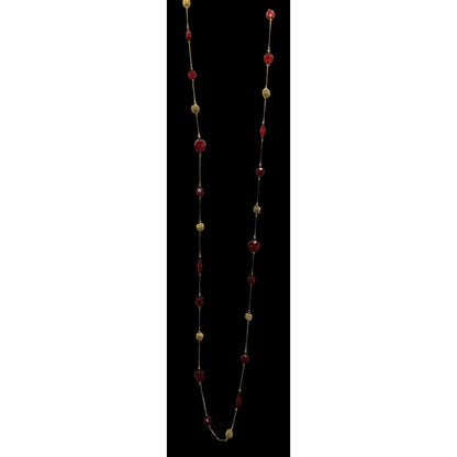 Vintage Station Necklace 58 Inch Red Gold Acrylic Bead Midcentury Elegance