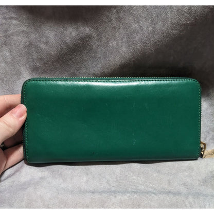 Coach Green Leather Accordion Zip Wallet