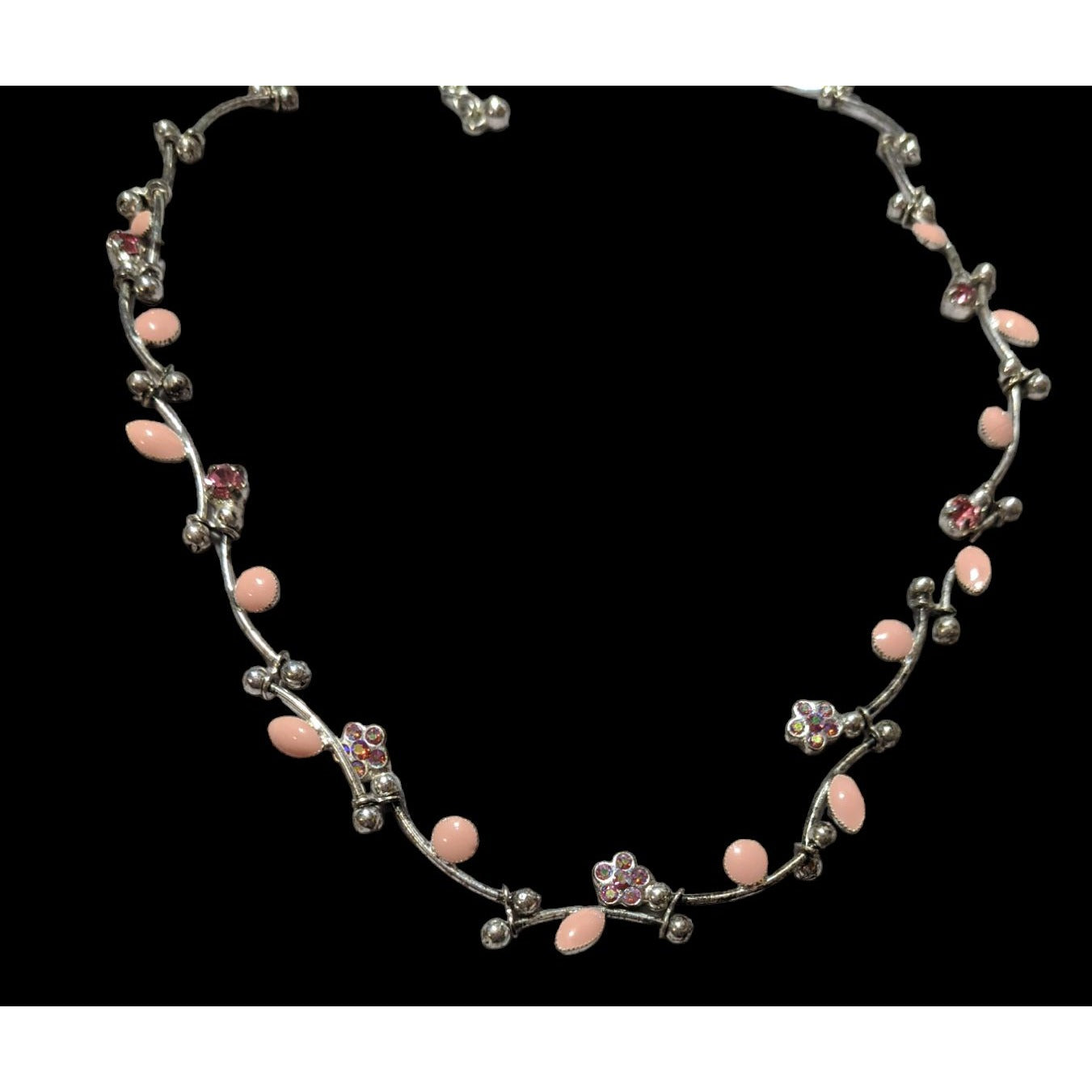 Pink Floral Rhinestone Neckalce