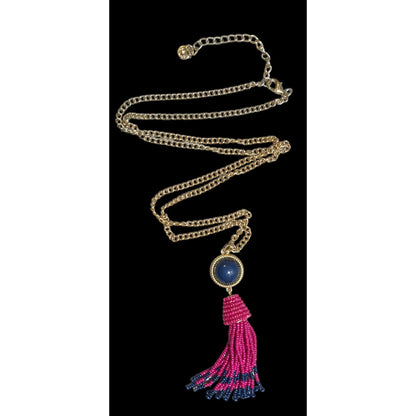 Talbots Pink And Blue Beaded Tassel Necklace