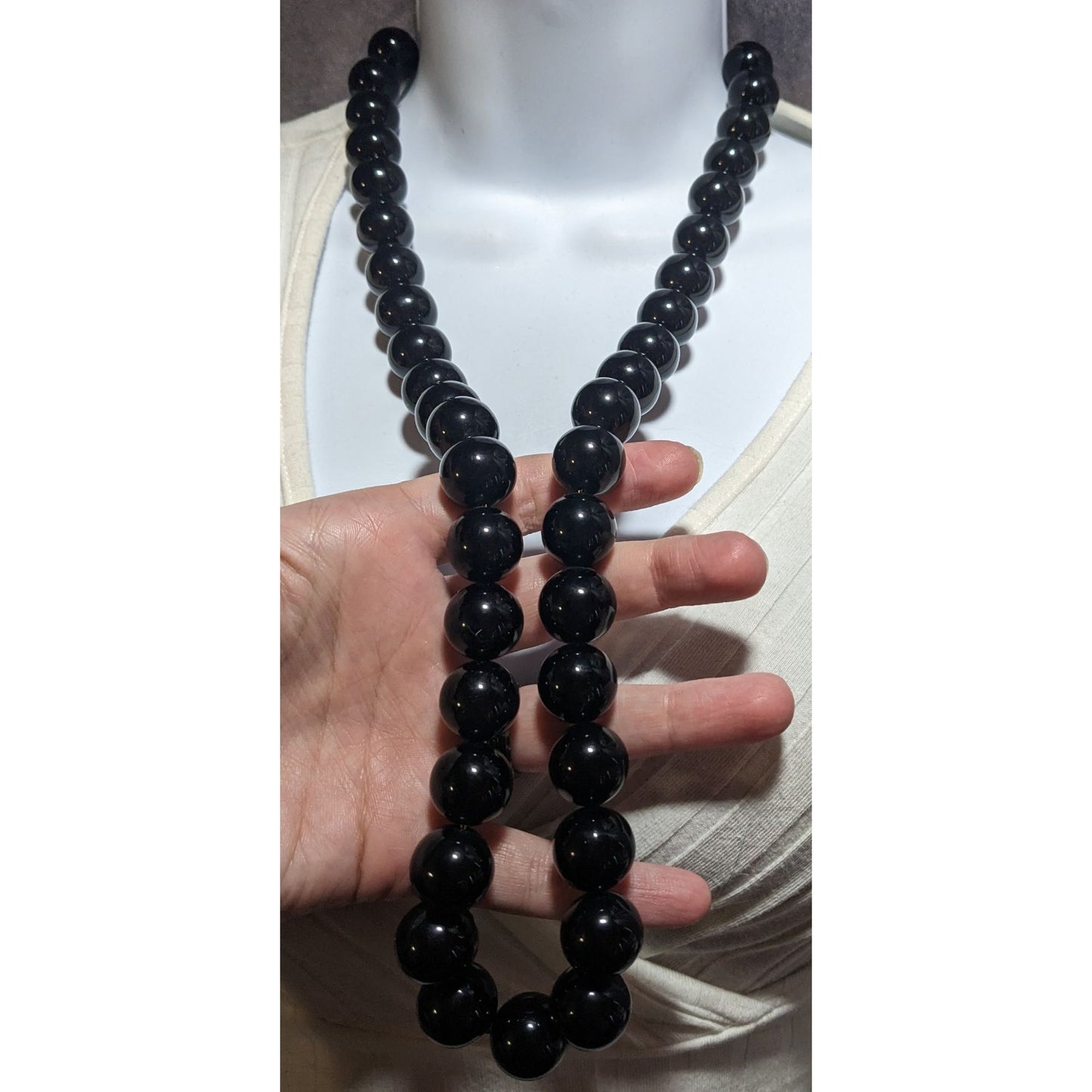 Vintage Les Bernard Black Beaded Necklace