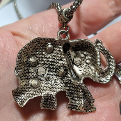 Vintage Bohemian Silver Elephant Pendant Necklace