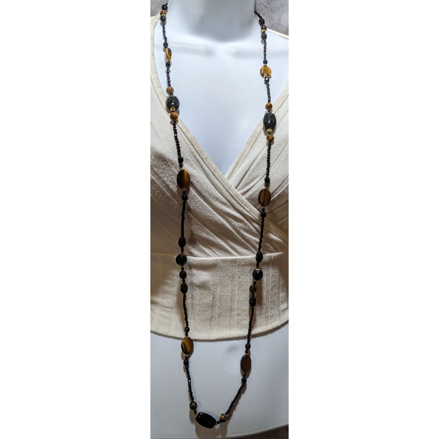 Vintage Elegant Tigereye Glass Beaded Necklace