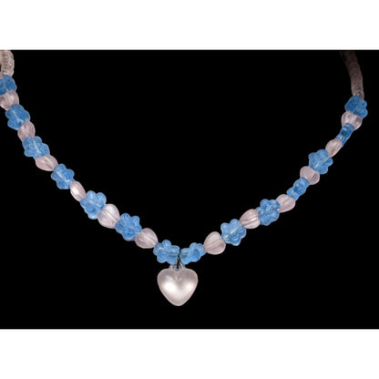 Kidcore Coquette Flower Heart Beaded Necklace