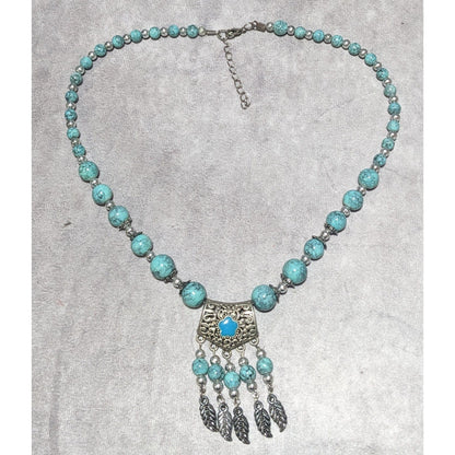 Bohemian Style Turquoise Feather Tassel Necklace