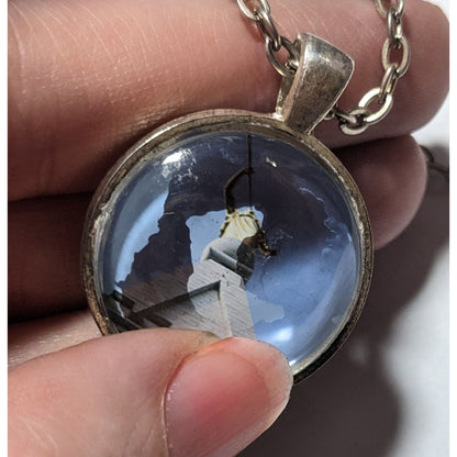 Blue And White Statue Photo Pendant Necklace