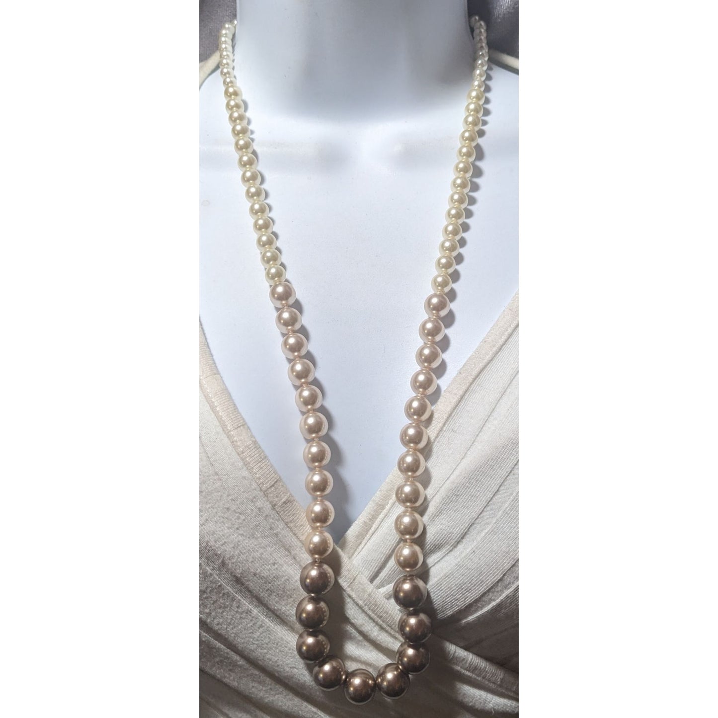 Elegant Triple Tone Graduated Glass Pearl Necklace