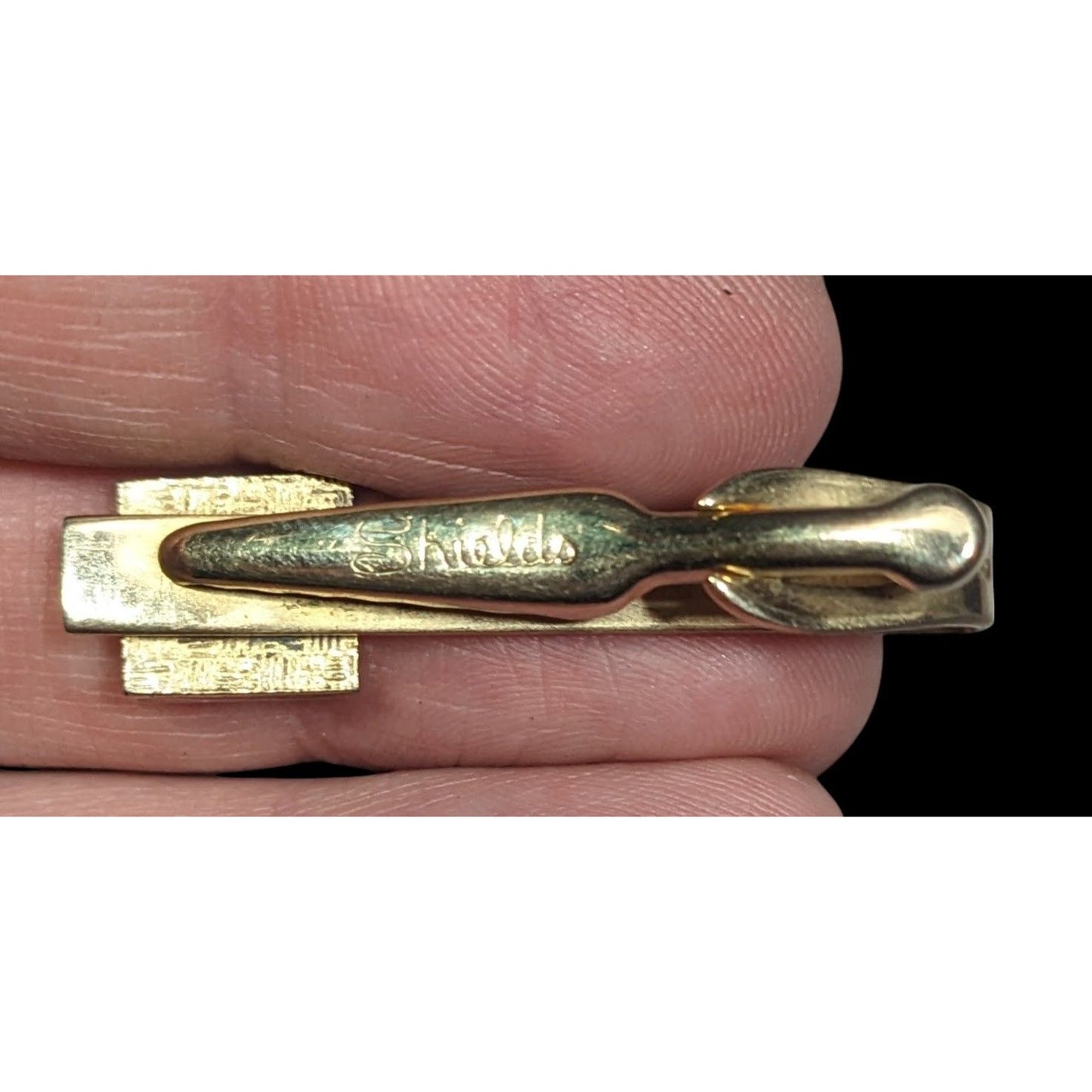 Vintage Shields Gold Tone Black Horse Motif Tie Clip