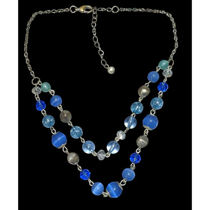 Retro Beachy Multilayer Blue And Silver Beaded Necklace