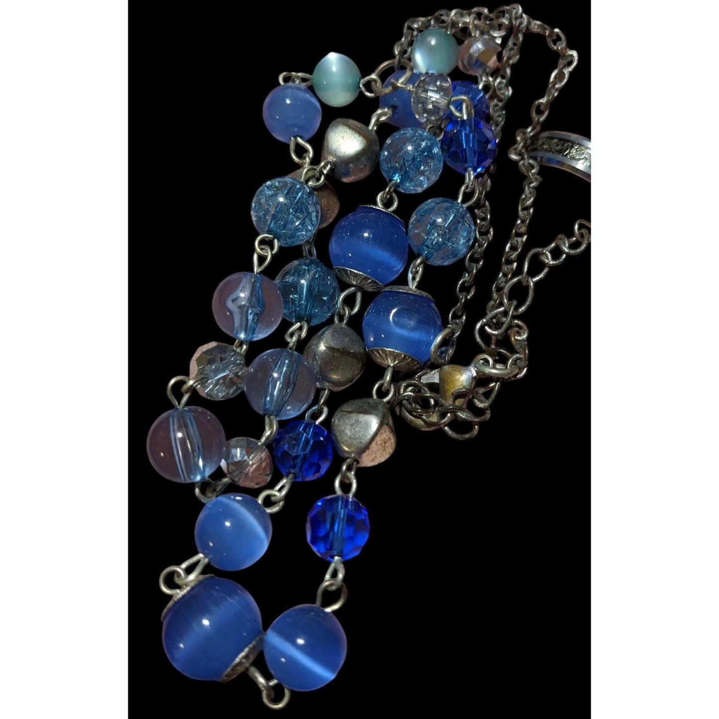 Retro Beachy Multilayer Blue And Silver Beaded Necklace