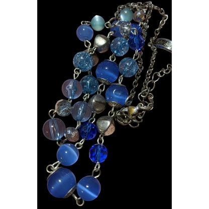 Retro Beachy Multilayer Blue And Silver Beaded Necklace