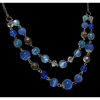 Retro Beachy Multilayer Blue And Silver Beaded Necklace