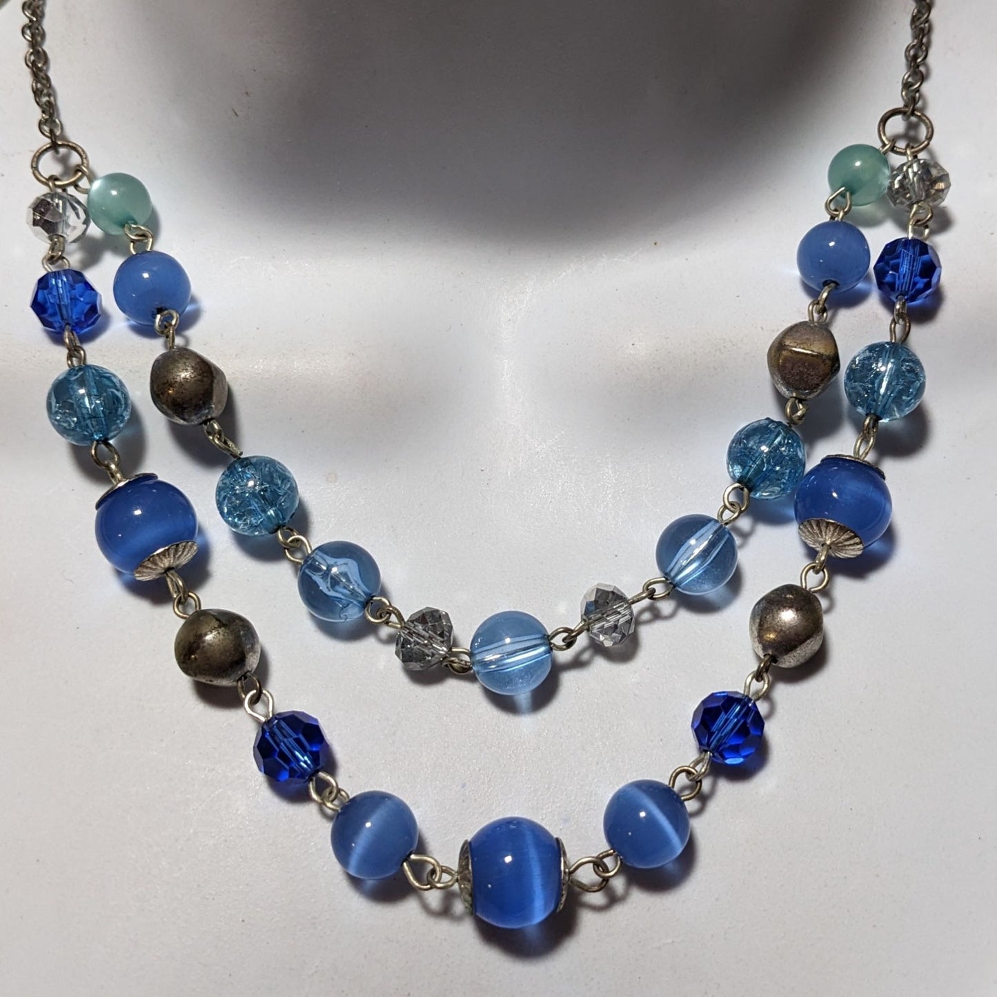 Retro Beachy Multilayer Blue And Silver Beaded Necklace