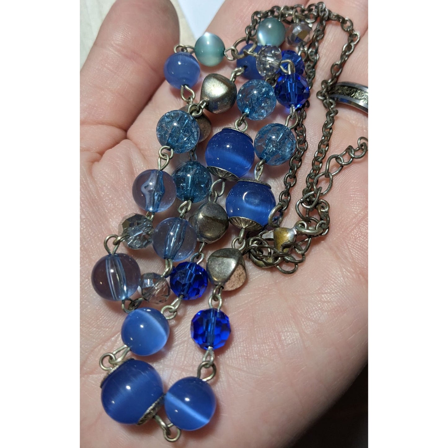 Retro Beachy Multilayer Blue And Silver Beaded Necklace