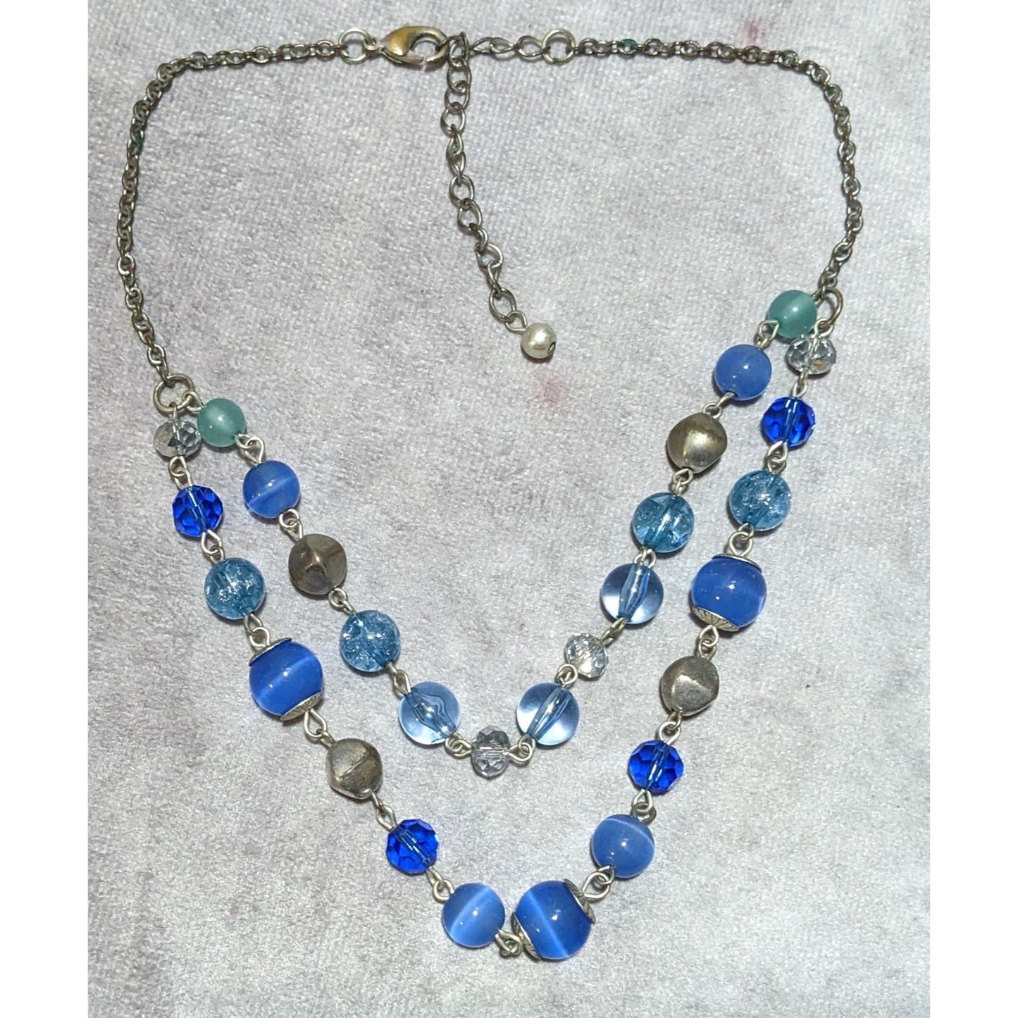 Retro Beachy Multilayer Blue And Silver Beaded Necklace