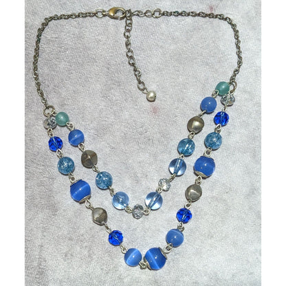 Retro Beachy Multilayer Blue And Silver Beaded Necklace