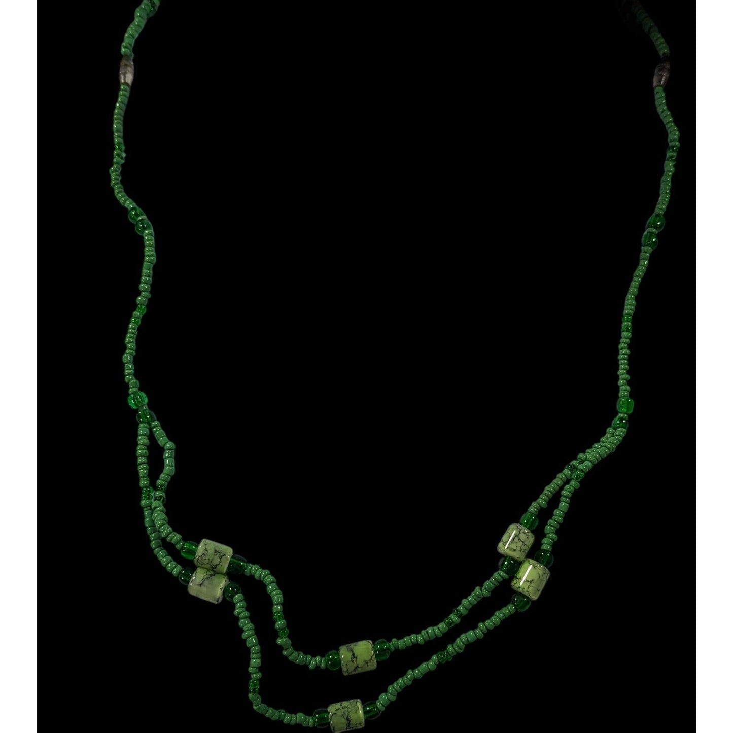 Abstract Green Glass And Stone Versatile Necklace