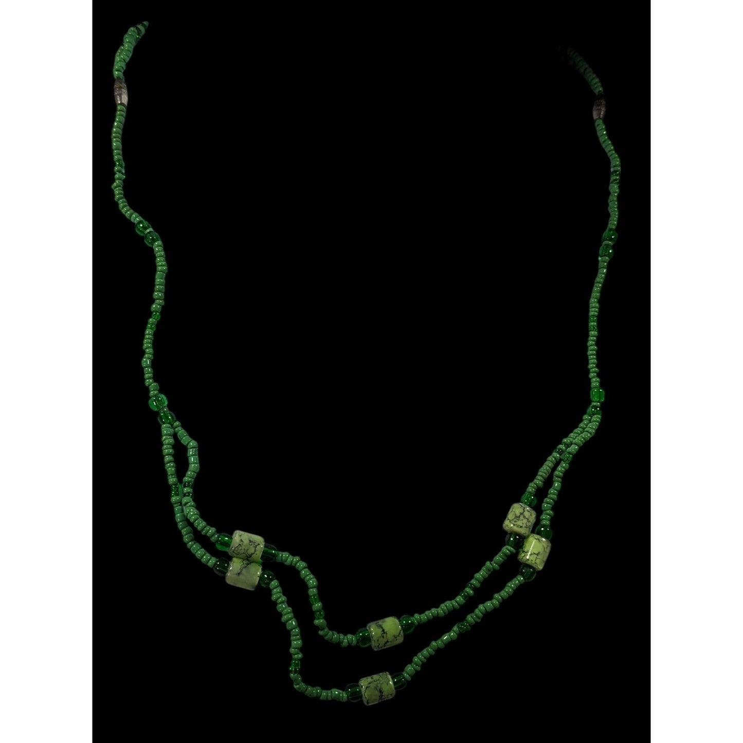 Abstract Green Glass And Stone Versatile Necklace