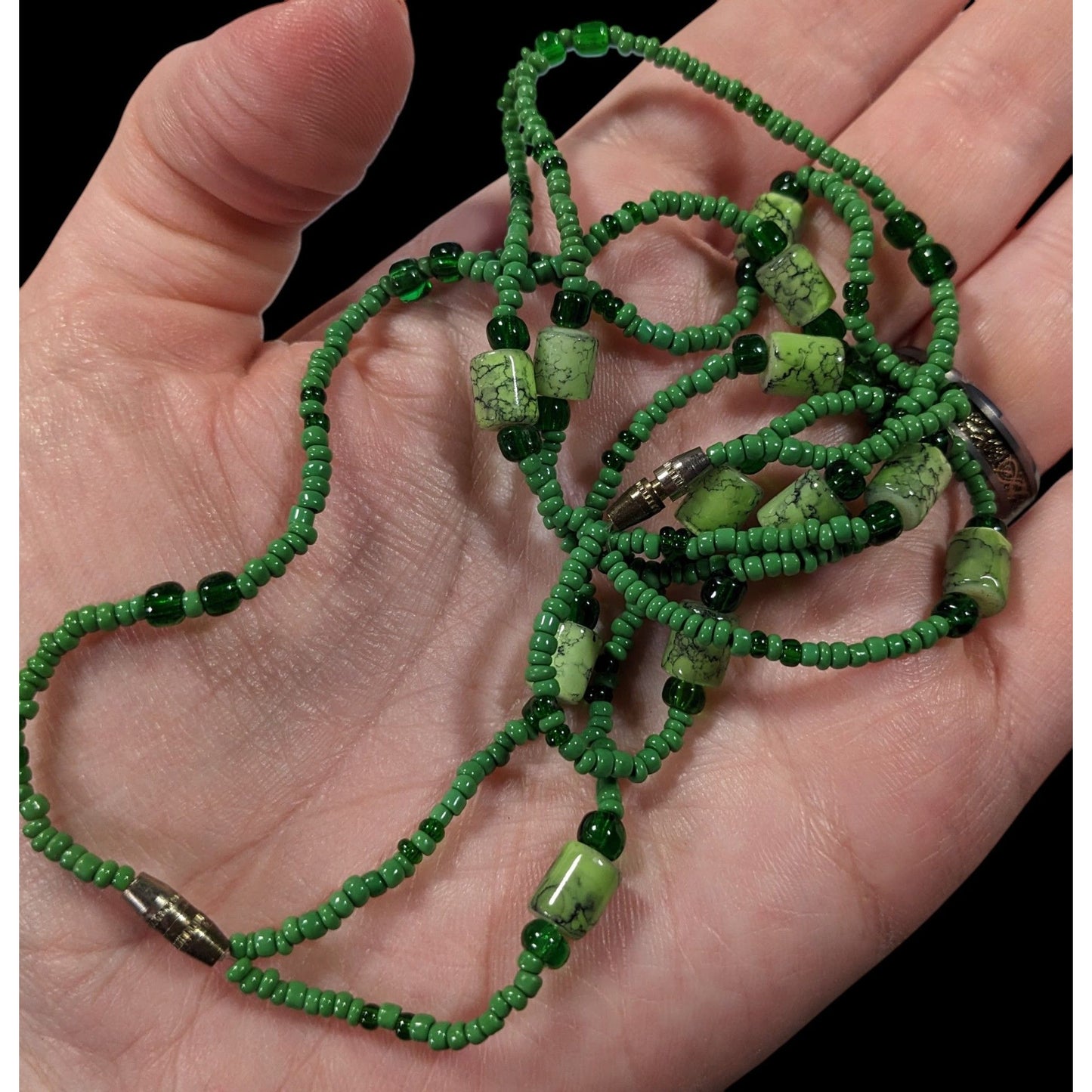 Abstract Green Glass And Stone Versatile Necklace
