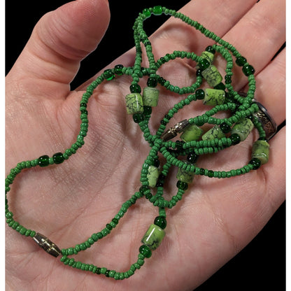 Abstract Green Glass And Stone Versatile Necklace