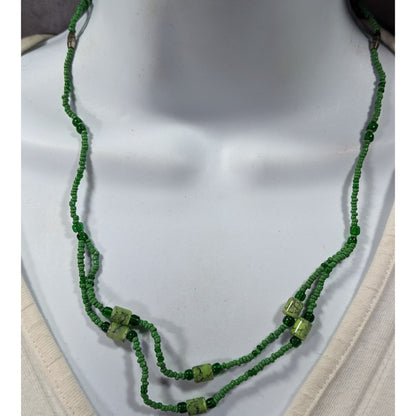 Abstract Green Glass And Stone Versatile Necklace