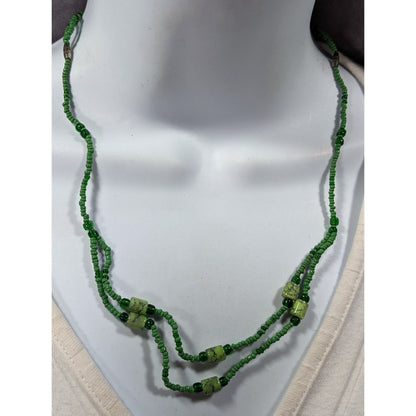 Abstract Green Glass And Stone Versatile Necklace