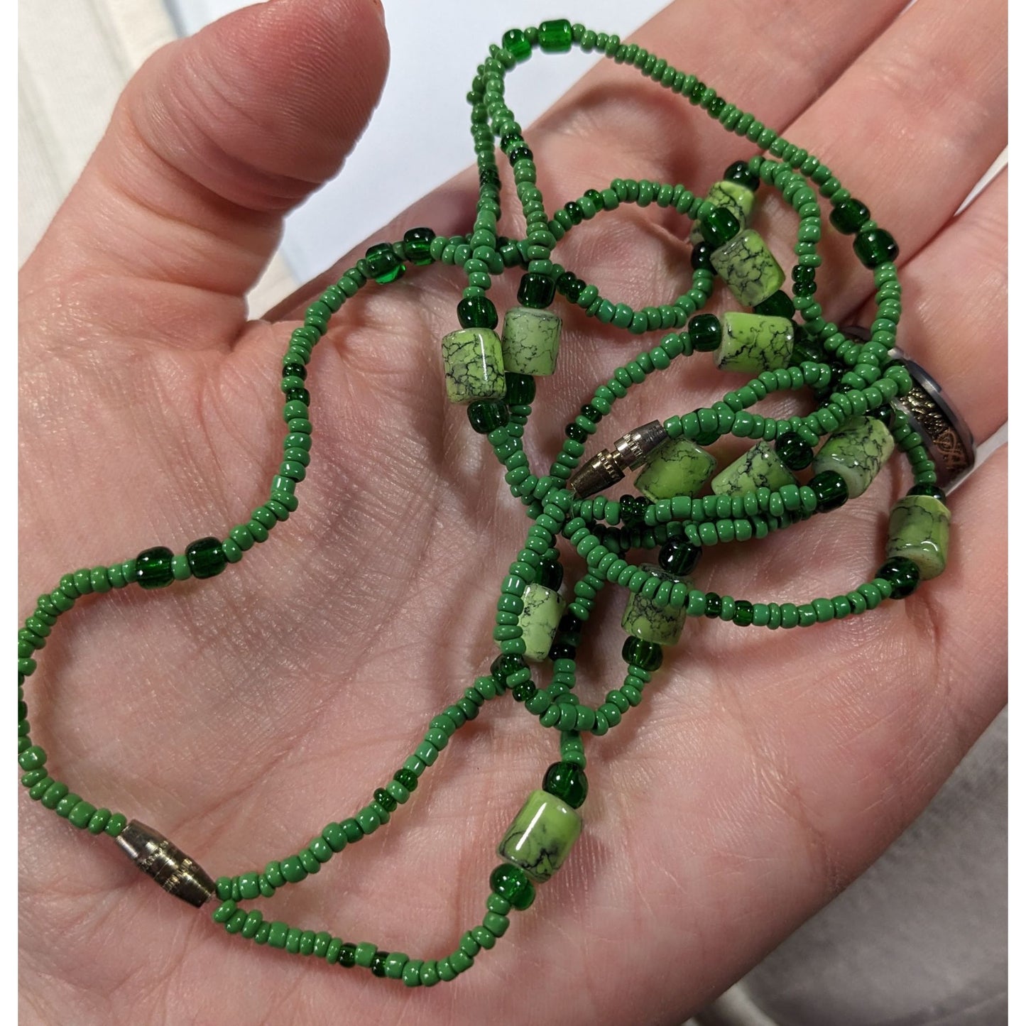 Abstract Green Glass And Stone Versatile Necklace