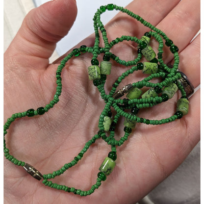 Abstract Green Glass And Stone Versatile Necklace