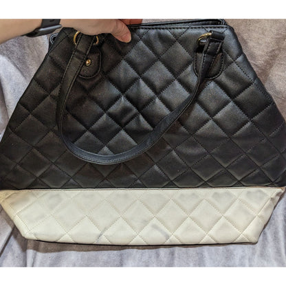 Betsey Johnson Quilted Black & Cream Tote Bag With Pink Heart Charm