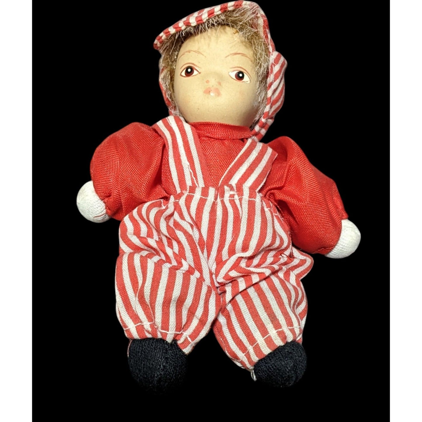 Vintage Red And White Striped Porcelain Striped Doll