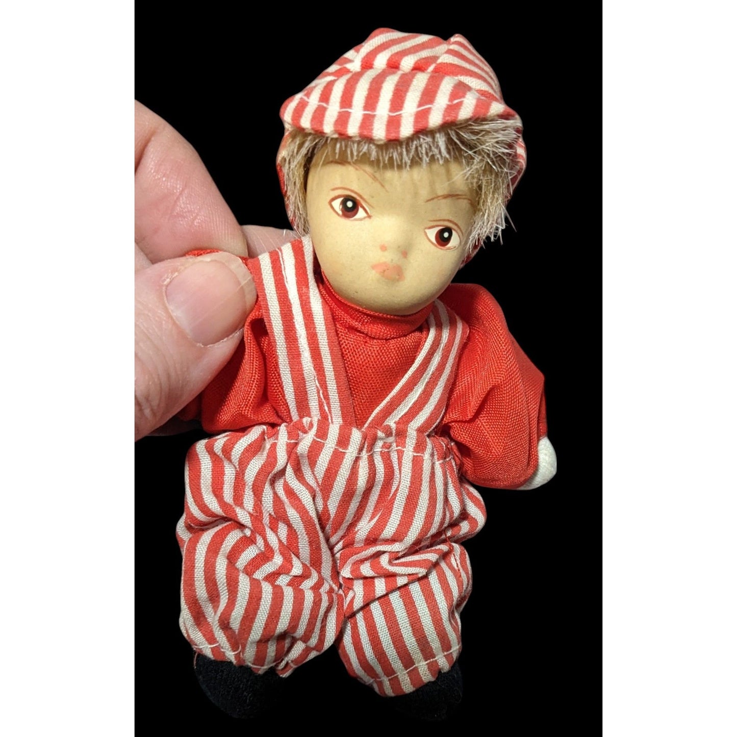 Vintage Red And White Striped Porcelain Striped Doll