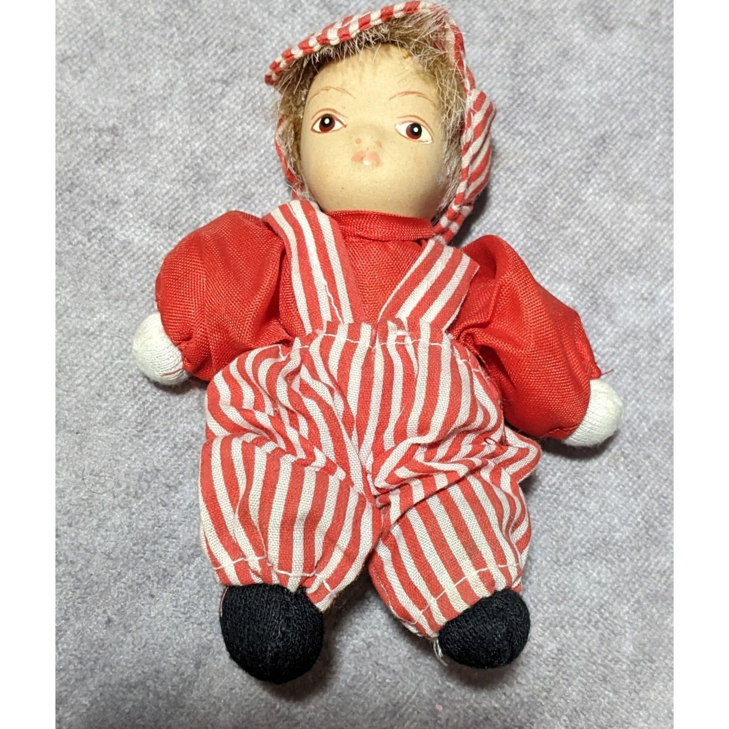 Vintage Red And White Striped Porcelain Striped Doll