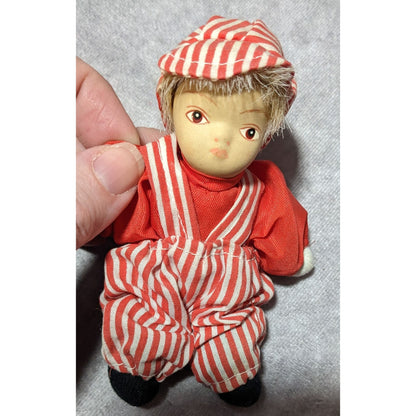 Vintage Red And White Striped Porcelain Striped Doll