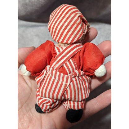 Vintage Red And White Striped Porcelain Striped Doll