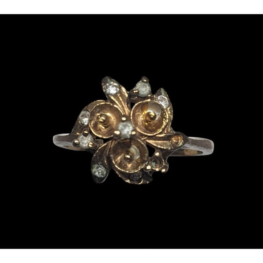 Vintage Elegant DAC Signed Fold Tone Floral Ring Size