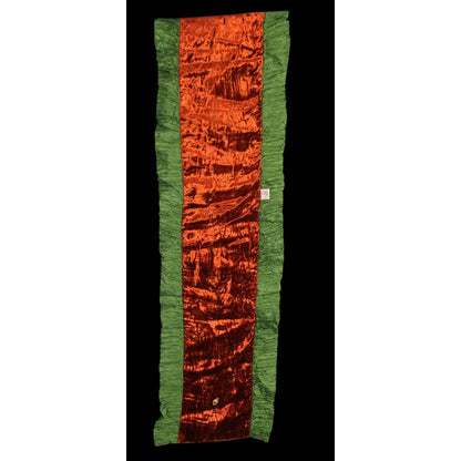 Papagena Paris Vintage Orange & Green Velvet Scarf W/Gold Heart Charm & Dust Bag 35"x7.5"