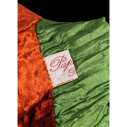 Papagena Paris Vintage Orange & Green Velvet Scarf W/Gold Heart Charm & Dust Bag 35"x7.5"