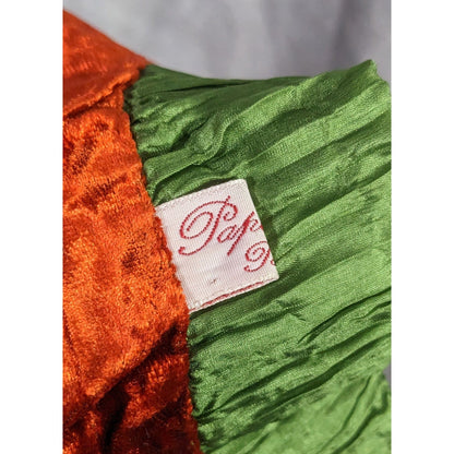 Papagena Paris Vintage Orange & Green Velvet Scarf W/Gold Heart Charm & Dust Bag 35"x7.5"