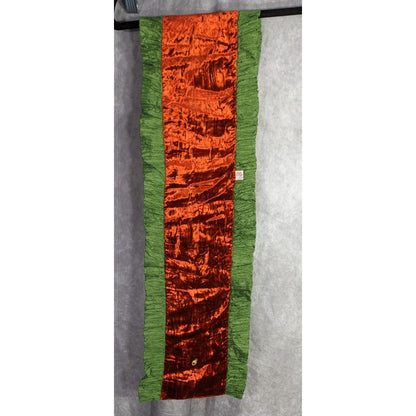 Papagena Paris Vintage Orange & Green Velvet Scarf W/Gold Heart Charm & Dust Bag 35"x7.5"