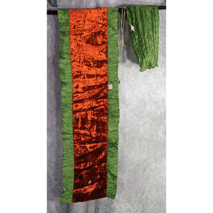 Papagena Paris Vintage Orange & Green Velvet Scarf W/Gold Heart Charm & Dust Bag 35"x7.5"