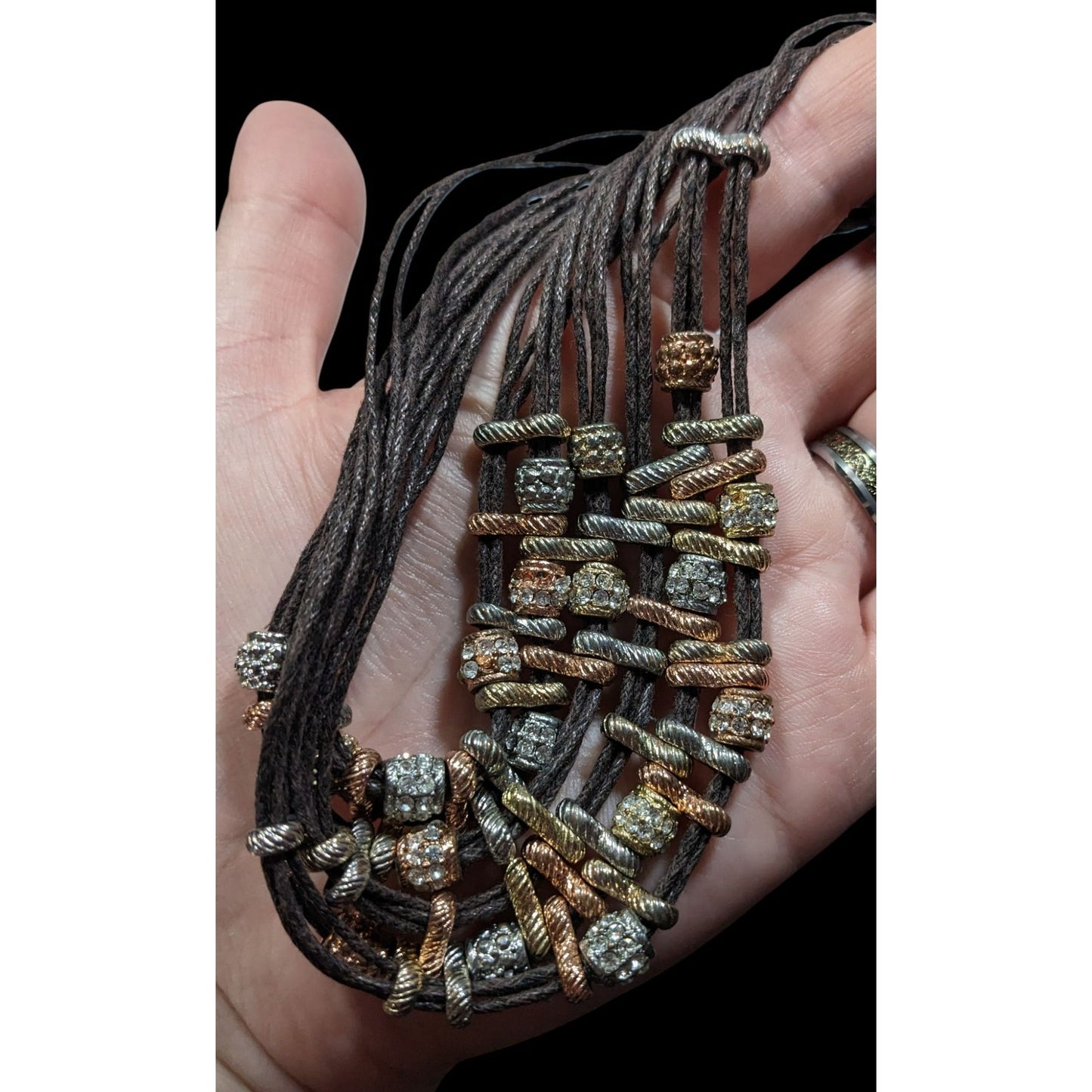 Rustic Glam Multi-Metallic Layered Multistrand Bib Necklace