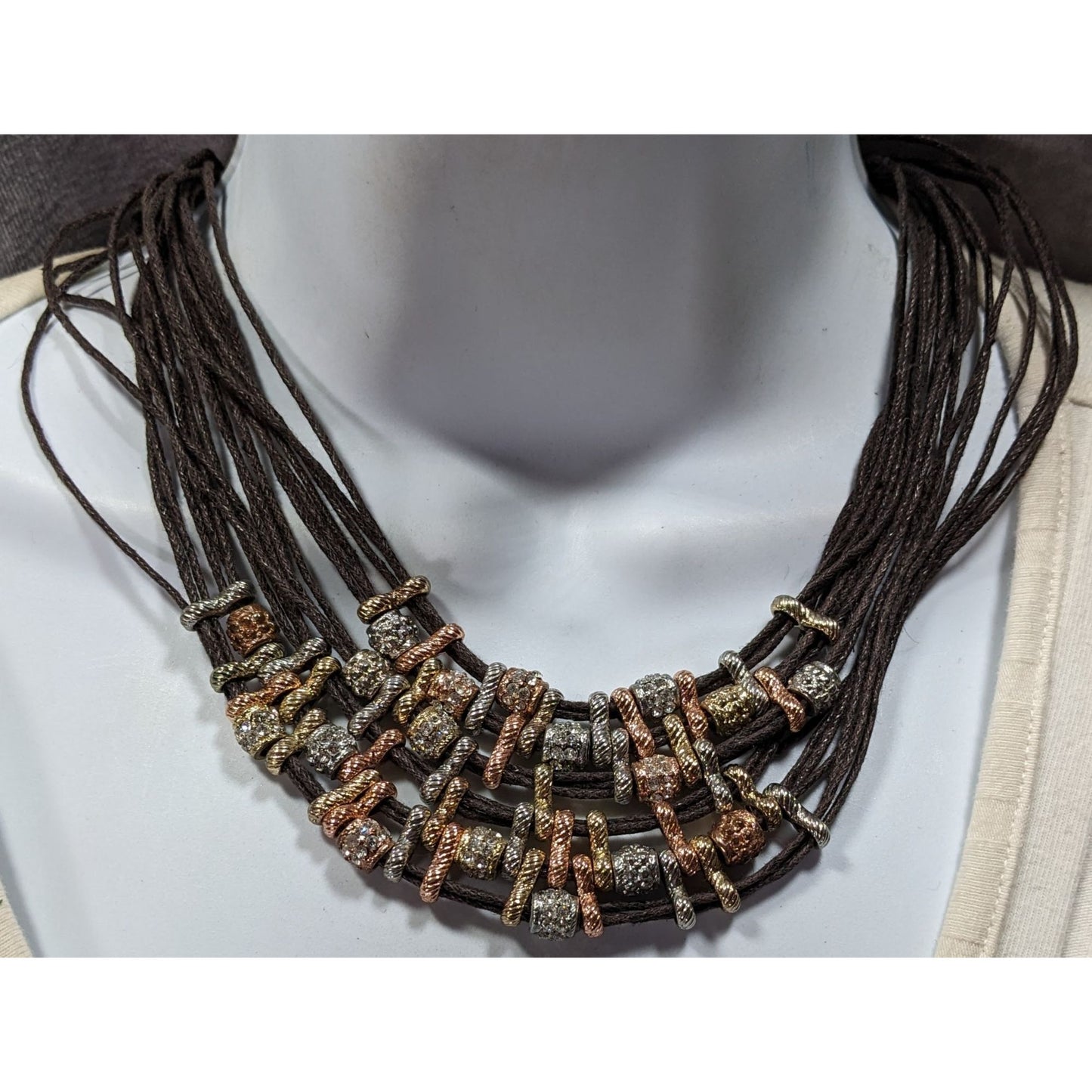 Rustic Glam Multi-Metallic Layered Multistrand Bib Necklace