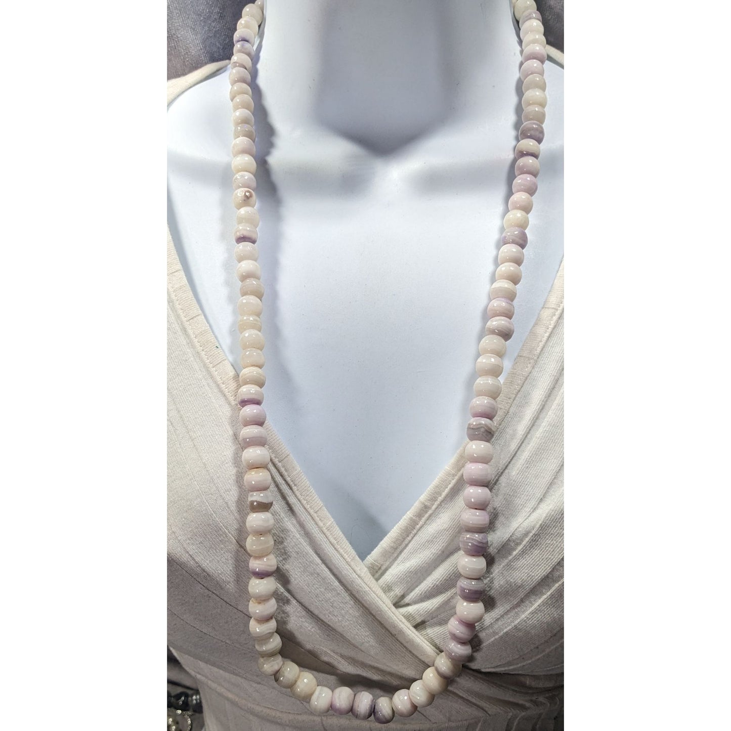 Casual Agate Beaded Necklace White With Purple Banding