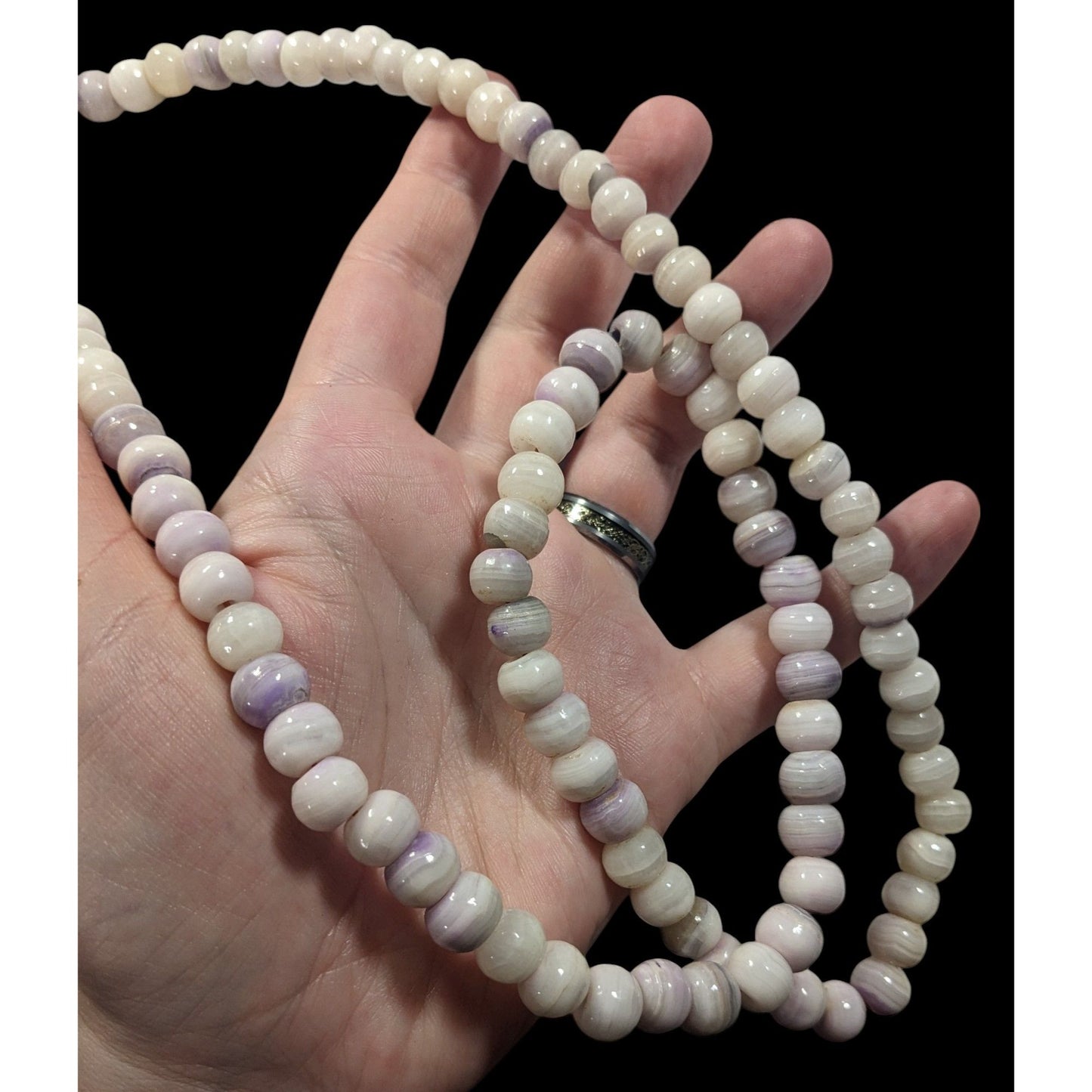 Casual Agate Beaded Necklace White With Purple Banding