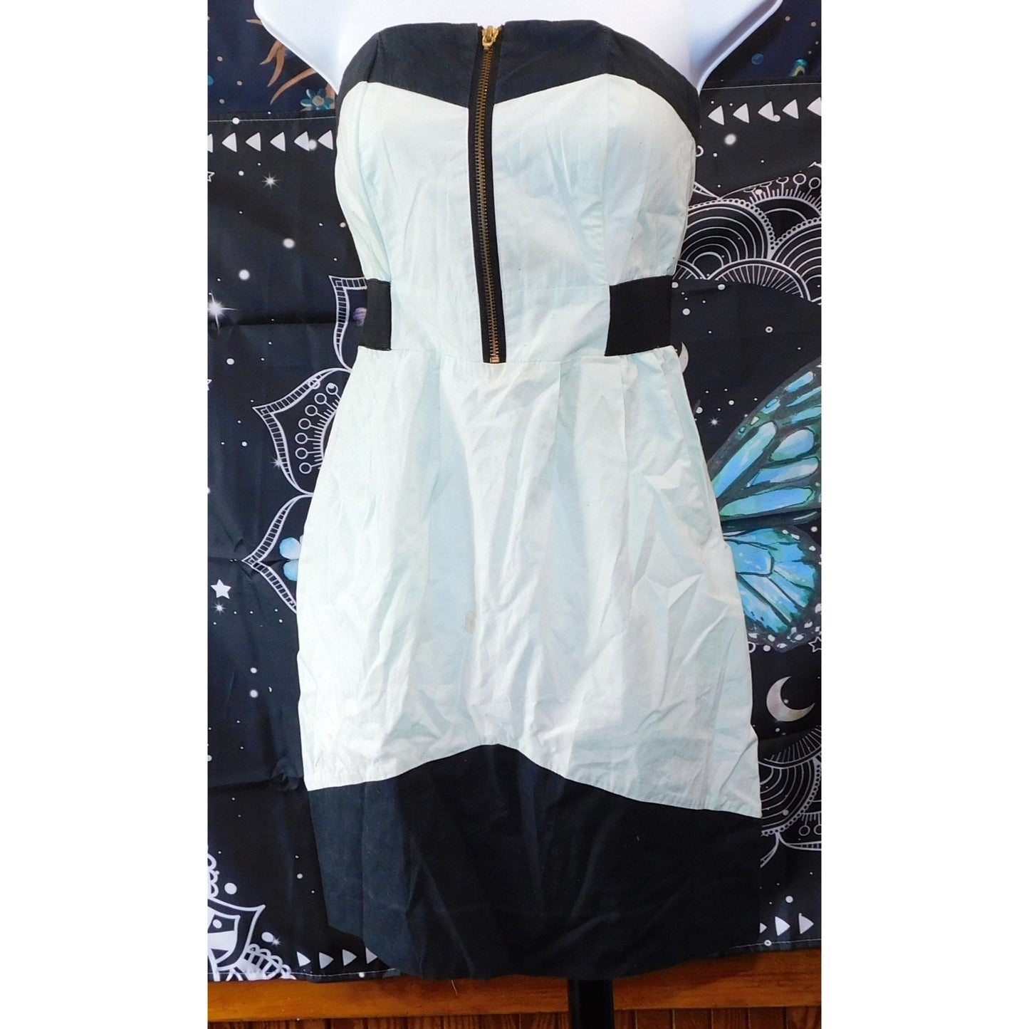 Juliana Jabour Mint And Black Strapless Mini Dress