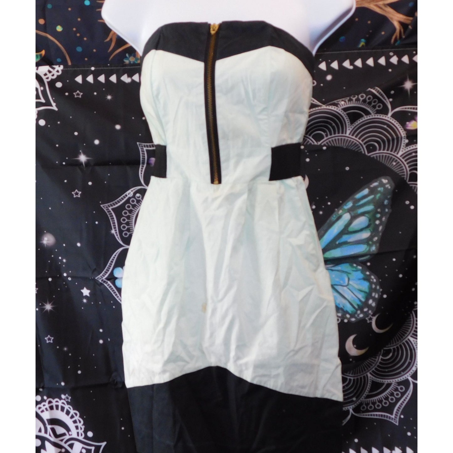 Juliana Jabour Mint And Black Strapless Mini Dress
