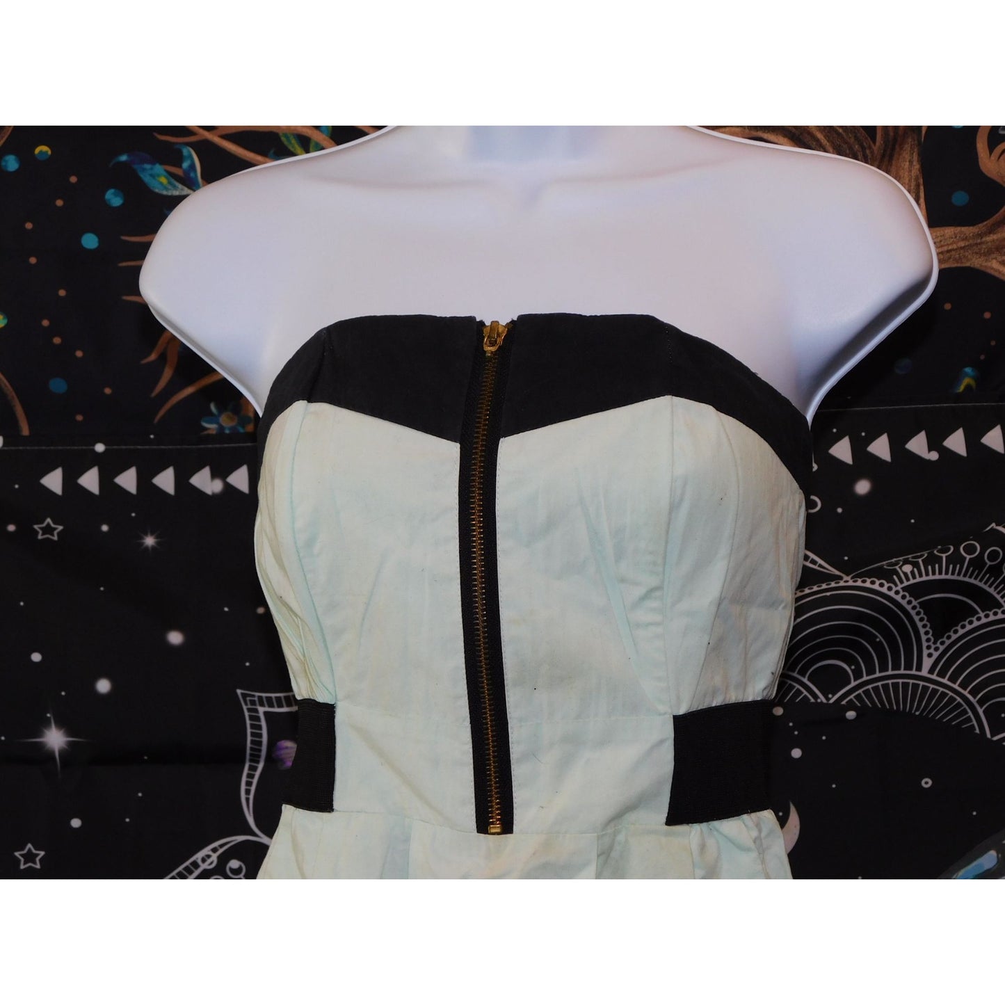 Juliana Jabour Mint And Black Strapless Mini Dress